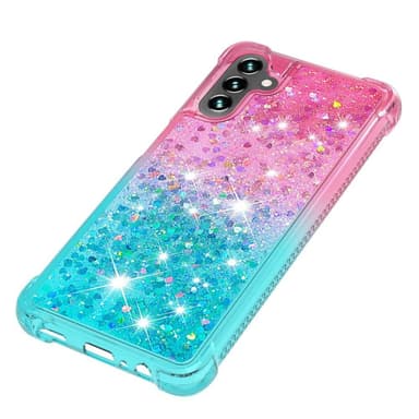 SKALO Samsung A13 5G Juoksuhiekka Glitter Sydämet TPU kuori - Pinkki-Turkoosi