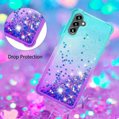 SKALO Samsung A04s 4G Juoksuhiekka Glitter Sydämet TPU kuori - Turkoosi-Violetti