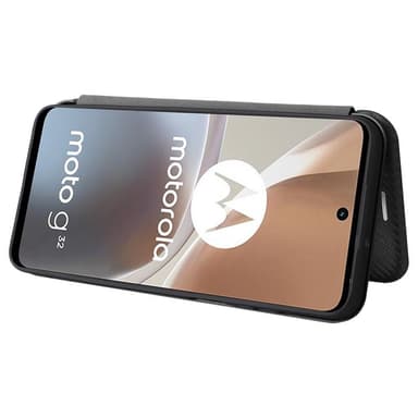SKALO Motorola Moto G32 4G Carbon Fiber Lompakkokotelo - Musta