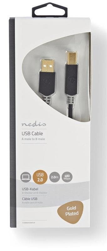 USB 2.0 -Kaapeli | A, Uros - B, Uros | 2,0 m | Antrasiitti