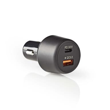 Autolaturi | 3,0 A | USB (QC 3.0) / USB-C | Power Delivery 30 W | Musta