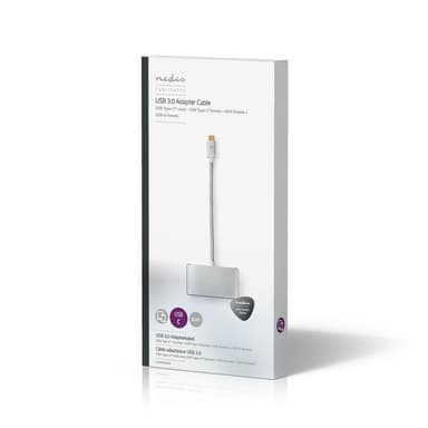 Nedis USB N Moniporttisovitin | USB 3.2 Gen 1 | USB-C™ Uros | USB-A Naaras / USB-C™ Naaras / VGA Naaras | 5 Gbps | 0.20 m | Pyöreä | Kullattu | Nailon / Punottu | Hopea | Laatikko kannella ja ikkunalla