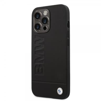 BMW iPhone 14 Pro Max Kuori Hot Stamp Metal Logo Musta