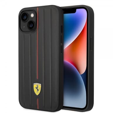 Ferrari iPhone 14 Kuori Embossed Stripes Punainen