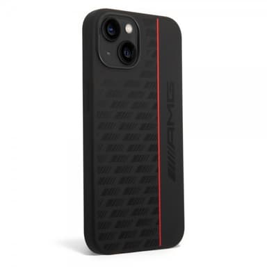 AMG iPhone 14 Plus Kuori Liquid Silicone Carbon Pattern Musta