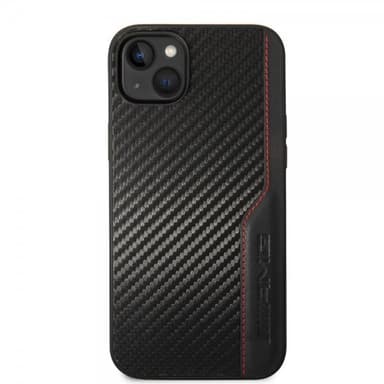 AMG iPhone 14 Plus Kuori Carbon Effect Stamped Logo Musta