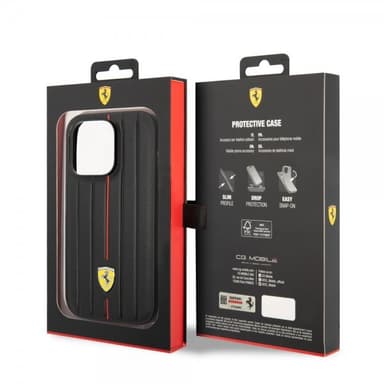 Ferrari iPhone 14 Pro Max Kuori Embossed Stripes Punainen