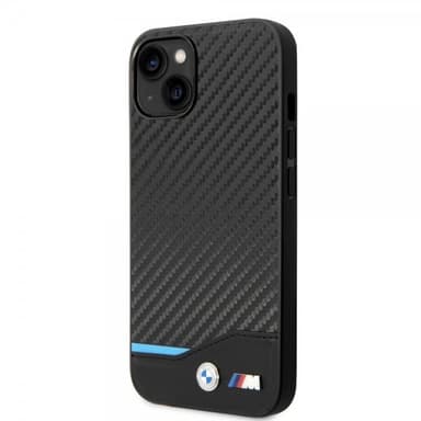 BMW iPhone 14 Plus Kuori Carbon Effect Printed Logo Musta