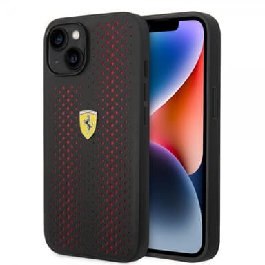 Ferrari iPhone 14 Kuori Logo Perforoitu Punainen
