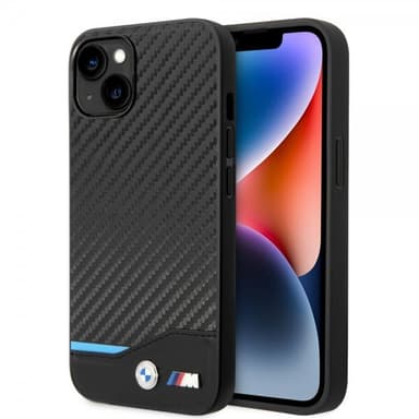 BMW iPhone 14 Kuori Carbon Effect Printed Logo Musta