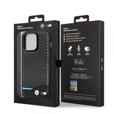 BMW iPhone 14 Pro Kuori Carbon Effect Printed Logo Musta