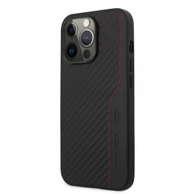 AMG iPhone 14 Pro Max Kuori Carbon Effect Stamped Logo Musta