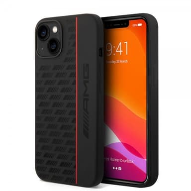 AMG iPhone 14 Plus Kuori Liquid Silicone Carbon Pattern Musta