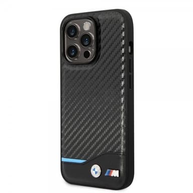 BMW iPhone 14 Pro Kuori Carbon Effect Printed Logo Musta