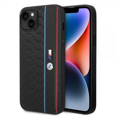 BMW iPhone 14 Plus Kuori Hexagonal Pattern Musta