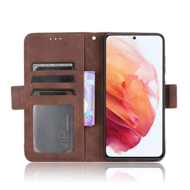 SKALO Samsung S21 FE 6-lokeroa Lompakkokotelo - Ruskea