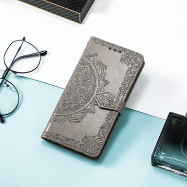 SKALO Moto G51 Mandala lompakkokotelo - Harmaa