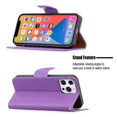 SKALO iPhone 13 Pro Max Premium Litchi Lompakkokotelo - Violetti