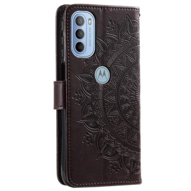 SKALO Moto G31 / G41 Mandala lompakkokotelo - Tummanruskea
