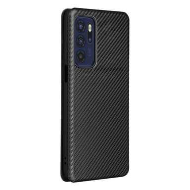 SKALO Moto G60S Carbon Fiber Lompakkokotelo - Musta