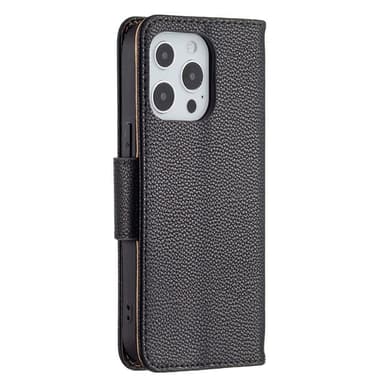 SKALO iPhone 13 Pro Premium Litchi Lompakkokotelo - Musta