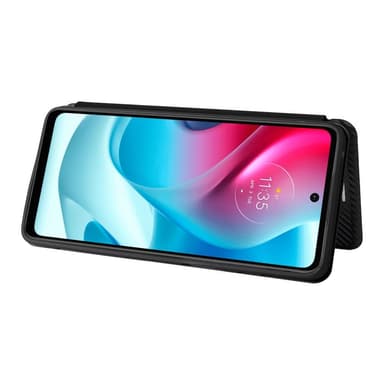 SKALO Moto G60S Carbon Fiber Lompakkokotelo - Musta