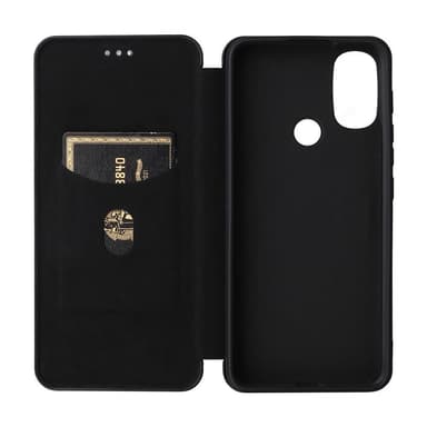 SKALO Moto E30 / E40 Carbon Fiber Lompakkokotelo - Musta
