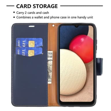 SKALO Samsung A02s / A03s Premium Litchi Lompakkokotelo - Sininen