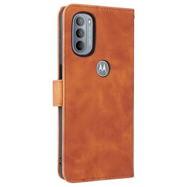 SKALO Moto G31 / G41 Matt PU Nahka lompakkokotelo - Ruskea