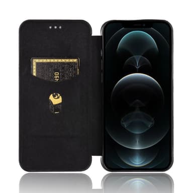 SKALO iPhone 13 Pro Max Carbon Fiber Lompakkokotelo - Musta