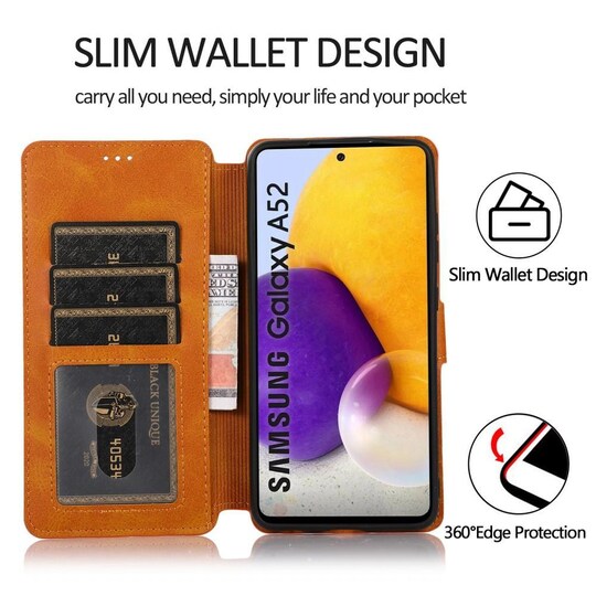 SKALO Samsung A52/A52s Premium Cut Lompakkokotelo - Vaaleanruskea