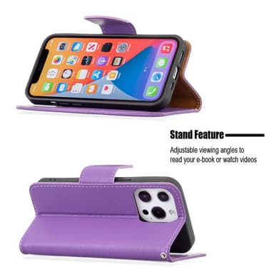 SKALO iPhone 13 Pro Premium Litchi Lompakkokotelo - Violetti
