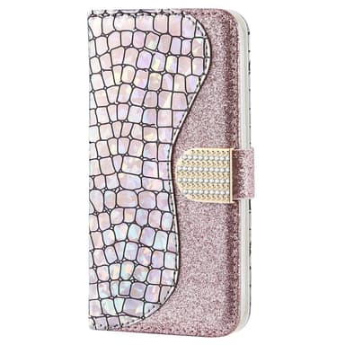 SKALO Samsung S22 Croco Kimaltava lompakkokotelo - Ruusukulta
