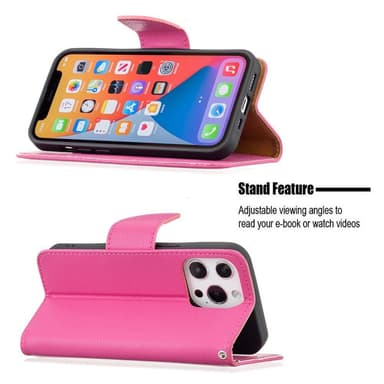 SKALO iPhone 13 Pro Premium Litchi Lompakkokotelo - Cerise