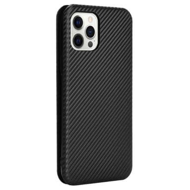SKALO iPhone 13 Pro Max Carbon Fiber Lompakkokotelo - Musta