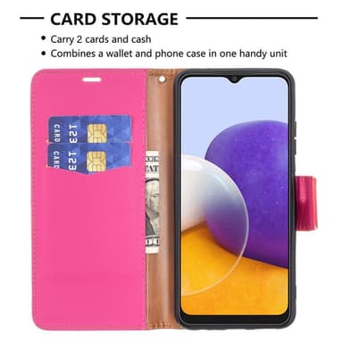 SKALO Samsung A22 5G Premium Litchi Lompakkokotelo - Cerise