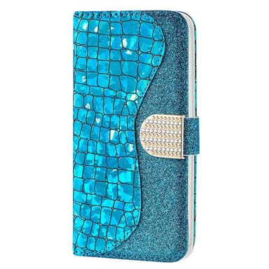 SKALO iPhone 13 Pro Max Croco Kimaltava lompakkokotelo - Sininen
