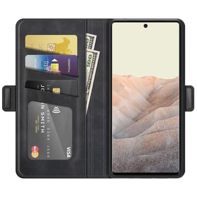 SKALO Google Pixel 6 Premium Wallet Lompakkokotelo - Musta