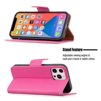 SKALO iPhone 13 Pro Max Premium Litchi Lompakkokotelo - Cerise