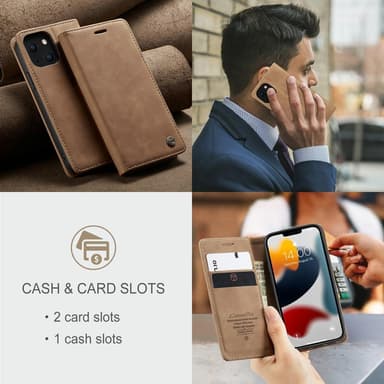 CASEME Retro Lompakkokotelo iPhone 13 - Ruskea