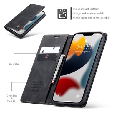 CASEME Retro lompakkokotelo iPhone 13 Prolle - Musta