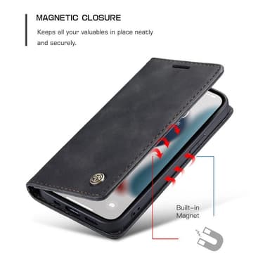 CASEME Retro lompakkokotelo iPhone 13 Prolle - Musta