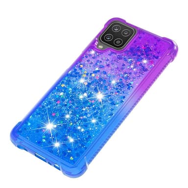 SKALO Samsung A12 Juoksuhiekka Glitter Sydämet TPU kuori - Violetti-Sininen