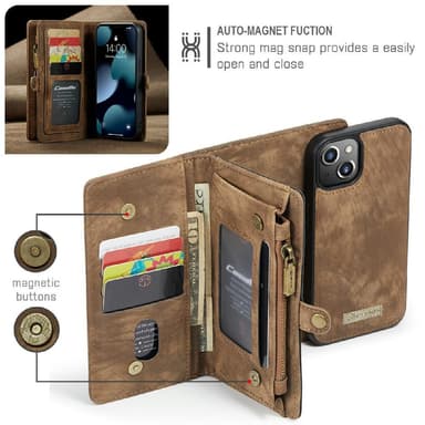CASEME iPhone 13 Mini 2-in-1 Lompakon Puhelimen Kuori - Ruskea