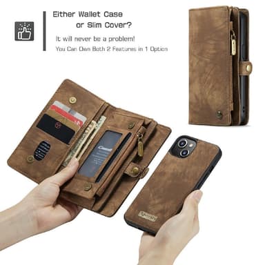 CASEME iPhone 13 Mini 2-in-1 Lompakon Puhelimen Kuori - Ruskea