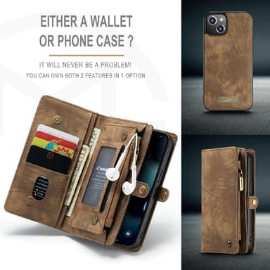 CASEME iPhone 13 Mini 2-in-1 Lompakon Puhelimen Kuori - Ruskea