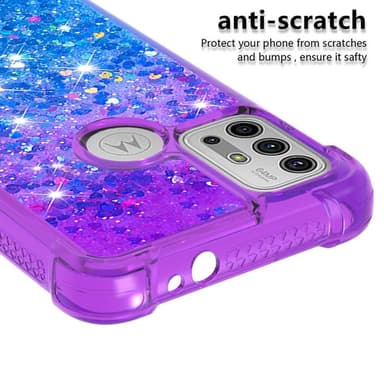 SKALO Moto G20/G30 Juoksuhiekka Glitter Sydämet TPU kuori - Violetti-Sininen