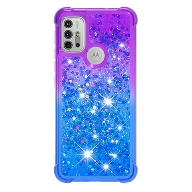 SKALO Moto G20/G30 Juoksuhiekka Glitter Sydämet TPU kuori - Violetti-Sininen