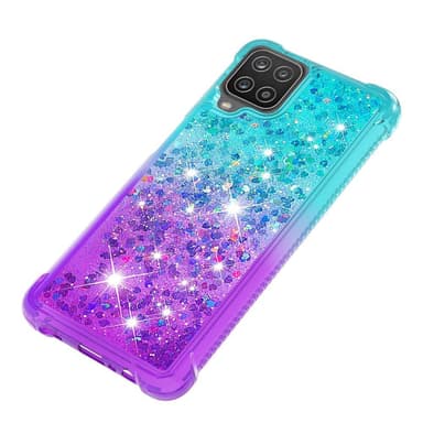 SKALO Samsung A12 Juoksuhiekka Glitter Sydämet TPU kuori - Turkoosi-Violetti