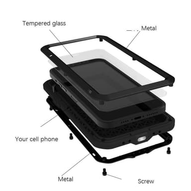 iPhone 13 LOVE MEI Tehokas iskunkestävä kotelo metalli+silikoni+karkaistu lasi